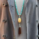 Tassel Pendant of Carved Dragon with Turquoise 