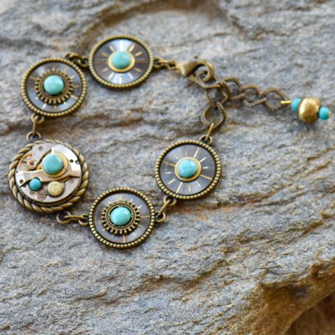 Regal Bracelet of Watch Faces with Turquoise