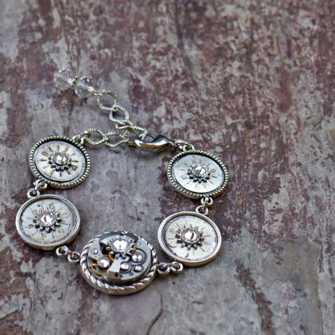 Regal Bracelet - Silver Tone with Diamond Crystals