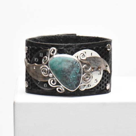 Cuff with Turquoise and Watch Parts