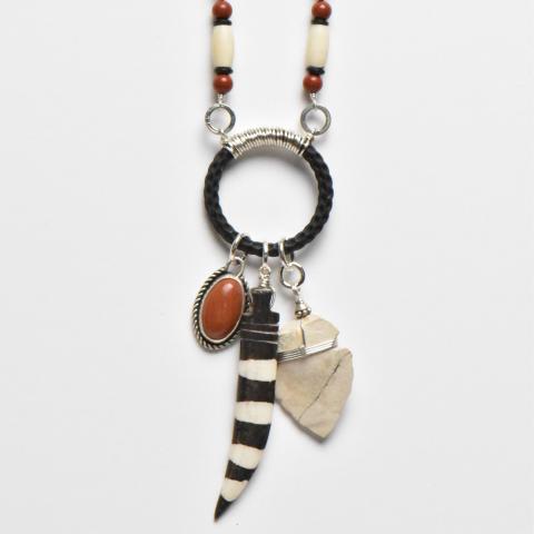 Hoop Pendant with Striped African Horn 
