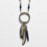 Hoop Pendant with Blue Dalmatian Stone and Feather