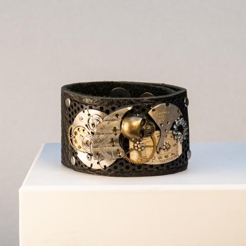 Cuff with Brass Skeleton and Watch Parts