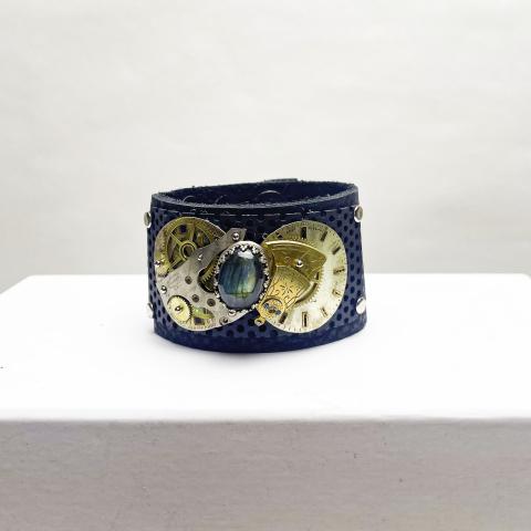 Cuff with Labradorite Stone and Watch Parts