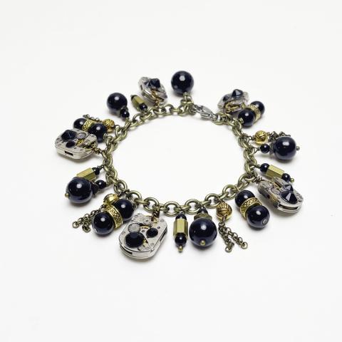 Charm Bracelet Black Onyx and Brass