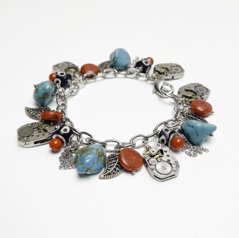 Charm Bracelet of Turquoise and Coral